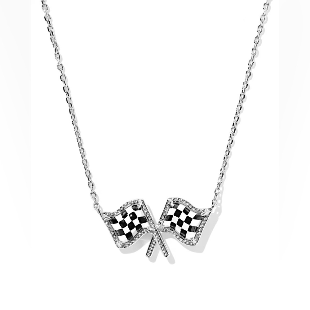 Kendra Scott x Checkered Flag Silver Short Pendant Necklace